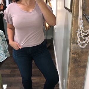 Sienna sky small light lavender ruffle sleeve top